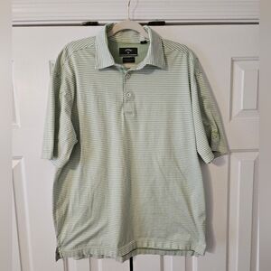 Callaway Men's Light Green White Striped Polo Shirt Short Sleeve 100% Cotton L